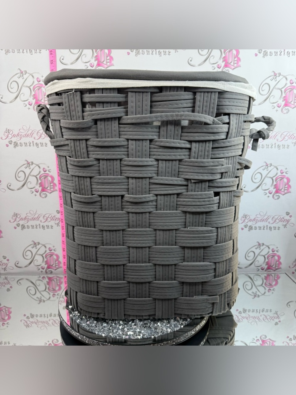 Laundry basket storage grey fabric dual fabric braided Woven Gray Storage Basket